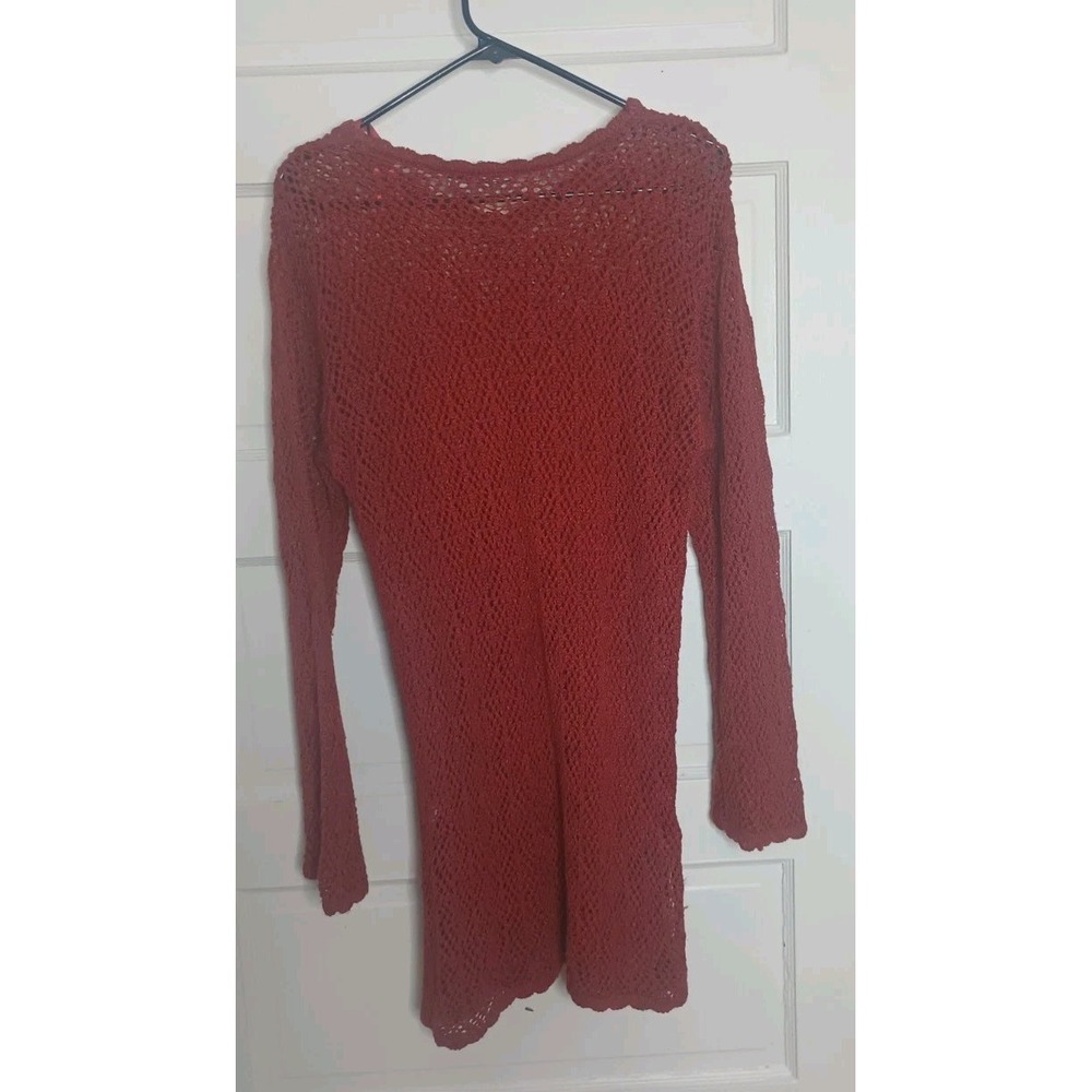 Liz Sport Vintage Cover Up Tunic Linen Blend Boho Crochet Knit Size Medium Red - Picture 6 of 16